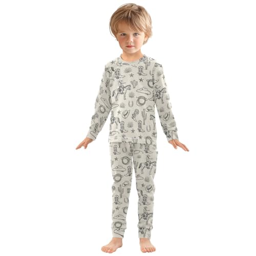 Pajama Sets Long Sleeve Western Boots Horse Hat Themed Soft Comfy Sleepwear 2 Piece PJS 3-8T2