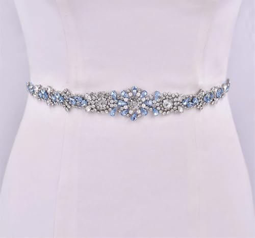 Luxury Diamond Wedding Belt Light Blue Rhinestone Bridal Accessories Important Occasion Dress Belt4