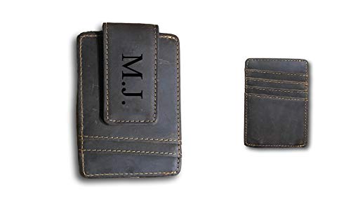 Epic Designs Leather wallet with money clip Initials or Name RFID engraving custom