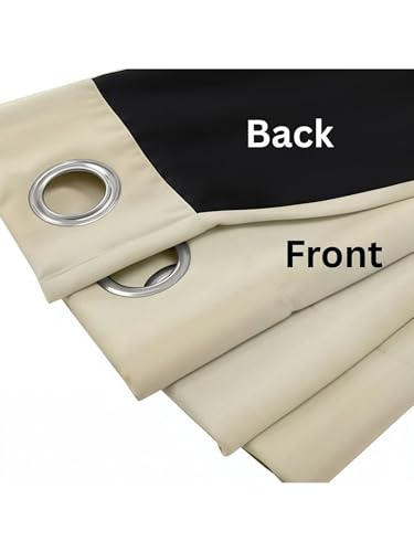 Image of 100% Blackout Curtains for Window- 6 Feet (Pack of 1) | Black Back Coated Fabric |Heat & Noise Insulation | Eyelet Curtains for Living Room & Bedroom |Beige