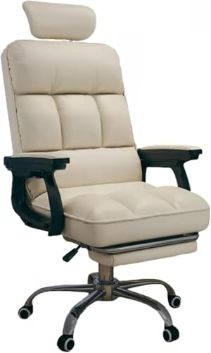 Sillas de Escritorio, Silla ejecutiva de Oficina, reclinable de 90° a 150°, con reposabrazos y Pedal, Ajustable, Resistente, giratoria 360°, para Oficina en casa, Beige