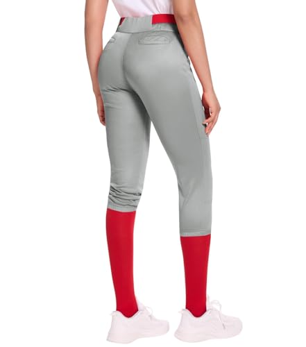 Dreammonkey Womens Softball Pants Low-Rise 3/4 Tapered Leg with Dual-Layer Knee Protection for Baseball Fastpitch Gray
