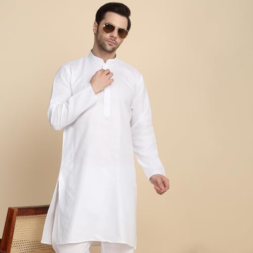 Image of KRAFT INDIA Men's Cotton Solid Kurta With Drawstring Pyjama Set