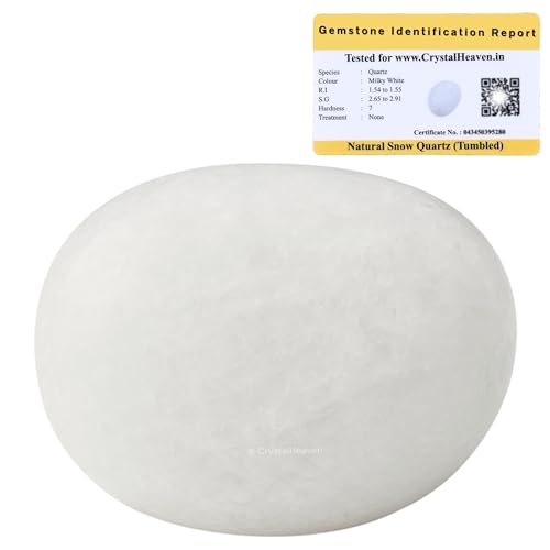 Image of Certified Snow Quartz Crystal Healing Tumbled Stone, Natural Polished Crystals for DIY Crafts, Manifestation, Meditation, Pooja Feng Shui and Reiki Healing (30 Grams)