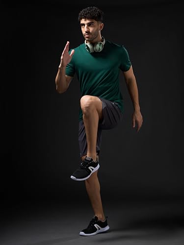 Image of TECHNOSPORT Men's Slim Fit Solid Crew Neck T-Shirt, Cotflex Quick Dry Wrinkle Resistant Polyester Sports Tee for Gym, Running, Training, Sports