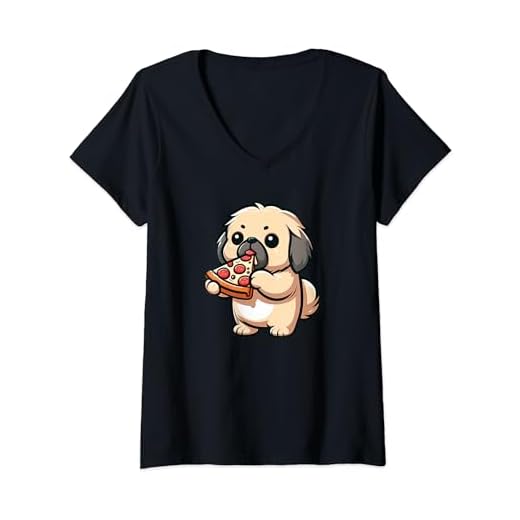 Womens Pekingese Pizza Funny Dog Food V-Neck T-Shirt