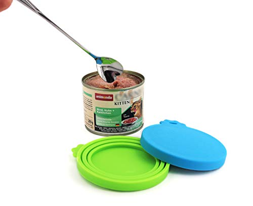 Comtim Pet Food Can Lids, Silicone Can Lids Covers For Dog And Cat Food, Universal Size Fits All Standard Size Dog And Cat Can Tops (3 Pack & Spoon, Multi-Colored) #TOP3