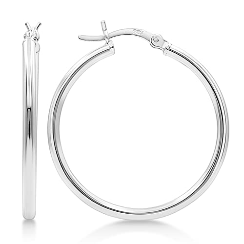 Kezef 925 Sterling Silver Hoop Earrings | 2Mm High Polished Silver Hoops For Women, Girls And Men | Lightweight Earring 30Mm Diameter #TOP28