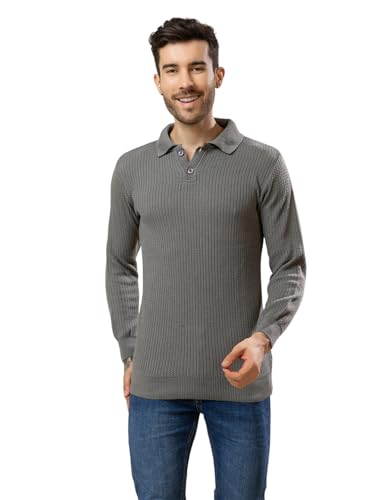 Image of TYSORT Men's Knitted Polo Sweater Casual Full Sleeve Pullover Sweater with Button Collar
