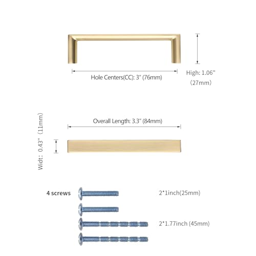 Image of 10 Pack 3 Inch(76mm) Kitchen Cabinet Handles Brushed Gold Cabinet Pulls Kitchen Cabinet Hardware Drawer Pulls for Cupboard Wardrobe