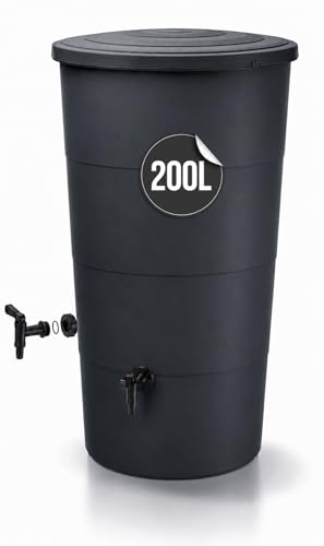 Tymar IDSM - Depósito de agua para lluvia (200 L, con grifo, depósito de agua de lluvia para jardín y balcón, diámetro 60 x 107 cm)