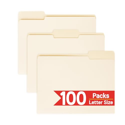 100 Packs Manila File Folder,Manilla Folder 8.5x11,1/3 Cut Tabs Folder for Office,School and Home,Organizer File Folder Letter Size