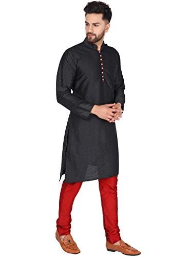 Image of SKAVIJ Men's Art Silk Woven Design Kurta Pajama Set Festive Jacquard 2-Piece Ethnic Dress