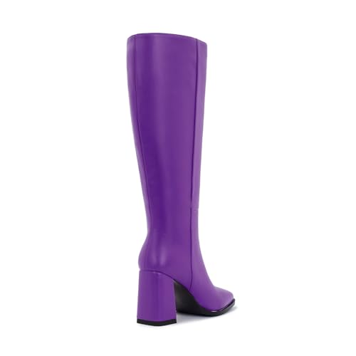 Image of Knee High Boots for Women - Wide Calf Boots with Zipper, Square Toe Tall Leather Boots, Chunky Heel Fashion Long Boots