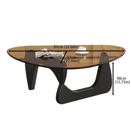 EASYSOUL Modern Glass Coffee Table, 32.68" D x 22.44" W x 15.75" H, Abstract Round Tea Tables for Living Room Home Office Industrial Cocktail Tables (Black-Brown Glass, 32.68")