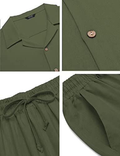Image of COOFANDY Men 2 Piece Linen Outfit Beach Button Down Shirt Casual Loose Pant Sets