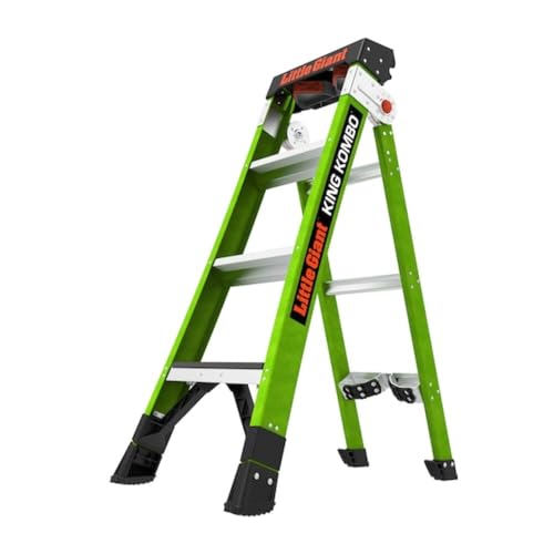Little Giant King Kombo 3-in-1 Industrial Ladder 4ft Type IAA 375 lbs Load Extension Stepladder & Leaning Modes OSHA-Compliant Non-Conductive Fiberglass Built-in Corner Grip & Swappable Feet