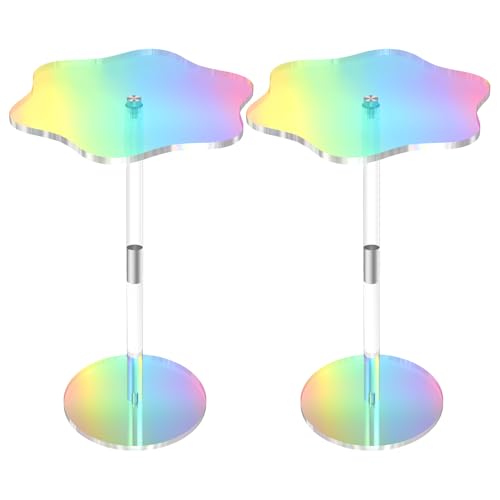 Rainbow Clear Side Table Small Acrylic End Tables 13.8 * 11.6 H: 21.3 Inch Modern Flower-Like Shape Drink Table for Small Spaces Sturdy Easy Assembly for Living Room Balcony Garden Office (2 Pack)