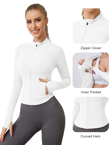 AKEWEI Womens Zip Up Workout Jackets Lightweight Athletic Slim Fit Track Jacket with Inner and Outer Pockets and Thumb Holes4