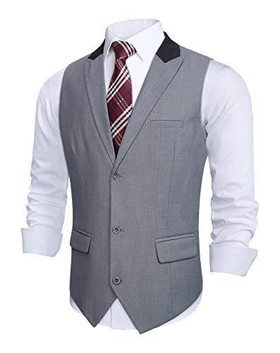 HISDERN Men's Suit Vest Formal Dress Waistcoat Business Vest Casual Wedding Tuxedo With Pockets V-Neck for Suit Vests2