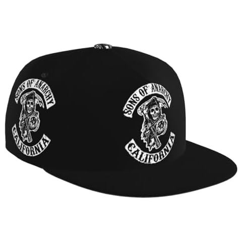 Dcgenrios Hats Sons of Horror Drama Anarchy Flat Brim Baseball Cap Adult Hip Hop Cap Adjustable Snapback Hat for Men Women Black Cover