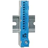 Klemmen für DIN-Normschiene, mit STECKKLEMMEN, 12-polig bis 2,5² und 2-polig bis 4², 1 x Schraub-Rahmenklemme bis 25², L 90 mm N-Klemme, blau