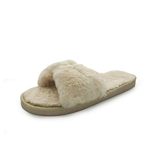 Pantoufles en fourrure pour femme bout ouvert chaussures d'intérieur chaudes d'hiver