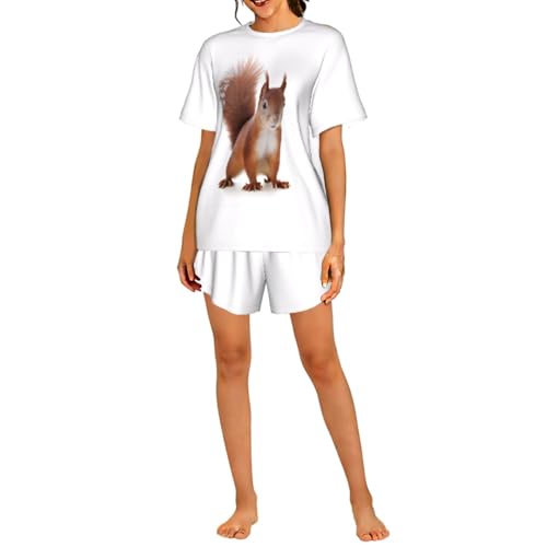 Image of "Artypop" Womens Pajama Sets Soft Pjs Sets Summer Loung,E Sets Cute Squirrel Pajamas Round-Neck Top And Shorts Nightwear Sleepwear With Pockets S-3xl