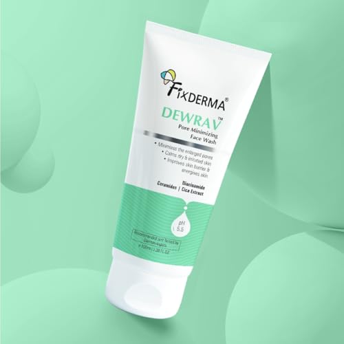 Image of Fixderma Dewrav 2% Niacinamide Pore Minimizing Face Wash with Ceramides & Cica Extract | Face Wash for Open Pores Tightening | Strengthens Skin Barrier & Brightens Skin | For Men & Women- 100ml