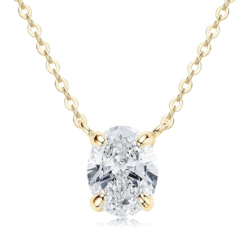 2ct Oval Moissanite Pendant Necklace, D Color VVS1 925 Sterling Silver Platinum Plated Dainty Pendant for Women Wife Mothers Day Jewelry Gifts
