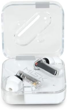 Misik MH612-B earbuds inside their open charging case, showing the charging contacts.