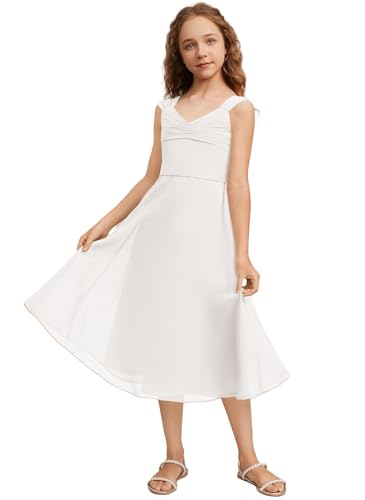 A-line Chiffon Junior Bridesmaid Dresses Teen Girl Tea-Length Flower Girl Dresses Wedding Party Birthday