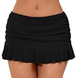 Halcurt Women's Mid Waisted Ruched Ruffle Swim Skirts with Hipster Sexy Bikini Swimsuit Bottoms Black 2XL