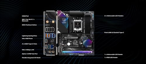 Image of ASRock Phantom Gaming X870 Riptide WiFi 7 AMD Ryzen Socket AM5 ATX Motherboard DDR5 DIMMs 8000 MHz 256 GB USB4 M.2 SATA3 6.0 Gb /s