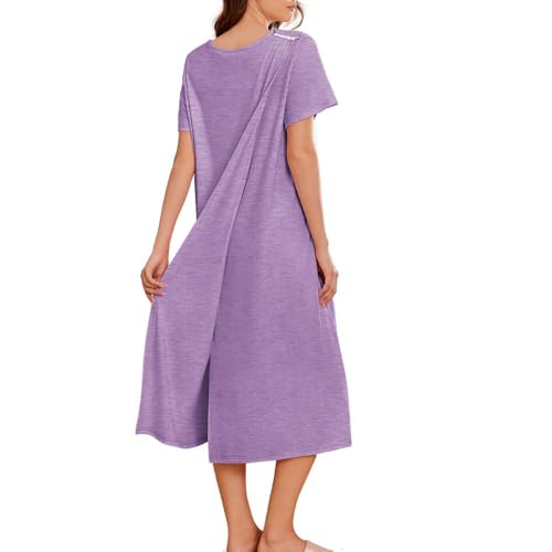 Deyeek Hospital Gowns for Women Labor Delivery Shoulder Surgery Dress Adaptive Clothing Night Robes for Elderly Plus Size Mauve