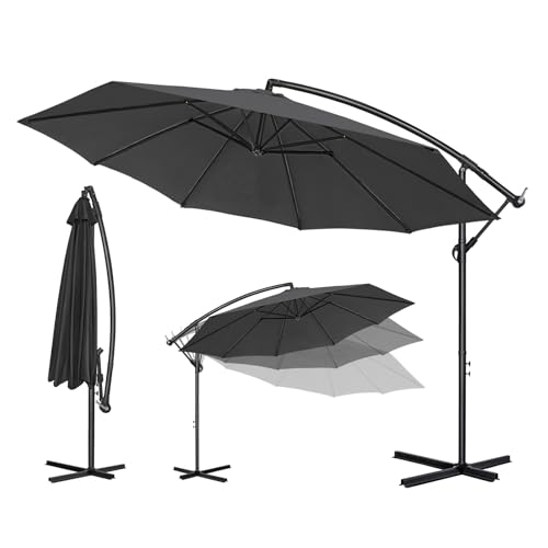 Ferzone Parasol Déporté Ø 3m avec Manivelle, Parasol de Jardin Exterieur Anti-UV & résistant au vent, Sun umbrella Petit Rotatif à 360 ° pour Marché...