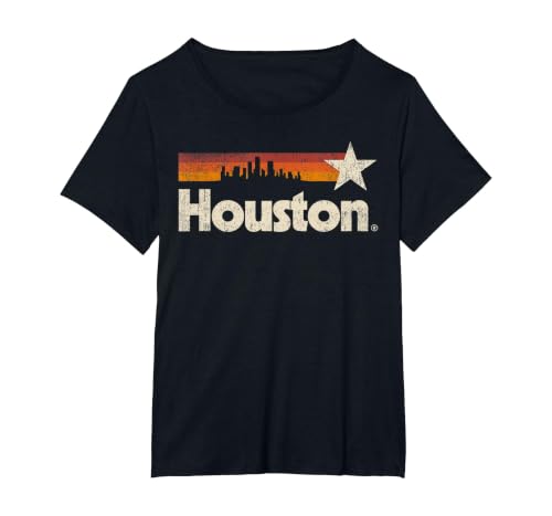 Vintage Houston City - Texas T-Shirt Houston Strong Stripes T-Shirt, Women's Plus, Black, 5X