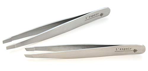 Precision Tweezers, L'espoir Stainless Steel High Precision Perfect Alignment Secure Grip, for Ingrown Facial Blackhead Splinter & Tick Removal (2 Pcs Multi-color) (Satin)