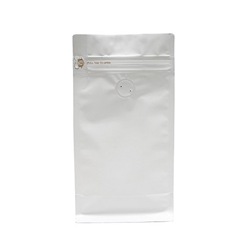 AwePackage 12 oz Resealable Box Pouch Coffee Bag with valve - Flat Bottom Pull Tab Zipper (25, Matte White)