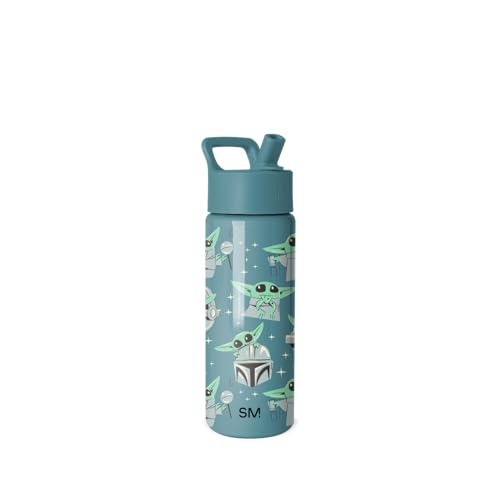 Image of Simple Modern Star Wars Kids Water Bottle with Straw Lid | 18oz Insulated Stainless Steel Kids Tumbler & Spill Proof Toddler Cup for School, Girls, Boys | Summit | Grogu Doodle