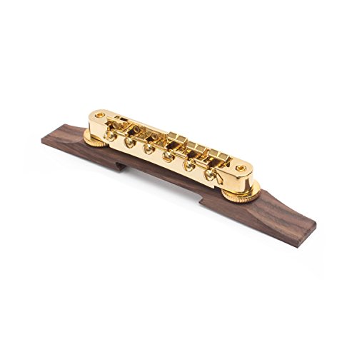Golden Age Tune-o-matic Bridge For Archtop Guitar, Gold Hardware on Indian Rosewood Base