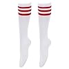 AWAVM Calzini alti al ginocchio, calzini casual alti alla coscia, calzini bianchi e neri a righe, 3 calze lunghe a tubo per donne e ragazze da indossare tutti i giorni, Rosso, One Size #1
