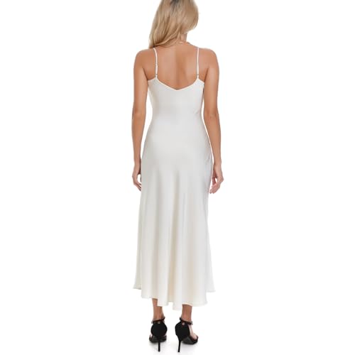 V neck Bias Cut Premium Satin Adjustable Strap Slip Maxi Dress2