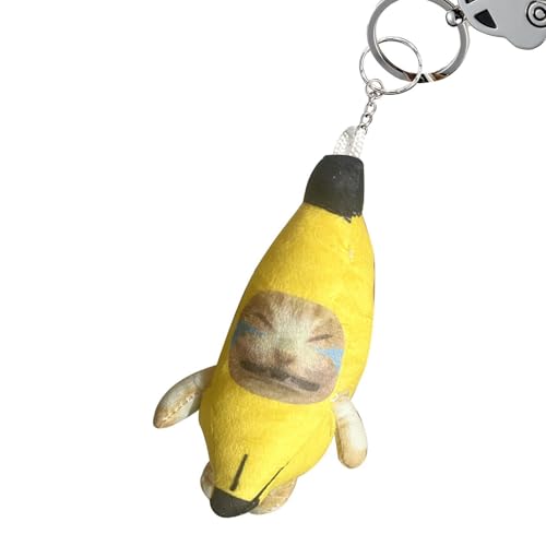 Llavero de felpa, Ganchos divertidos de dibujos animados de gato de plátano para bolso, Llavero divertido y lindo que hace sonidos de llanto para mochilas bolsos para adultos
