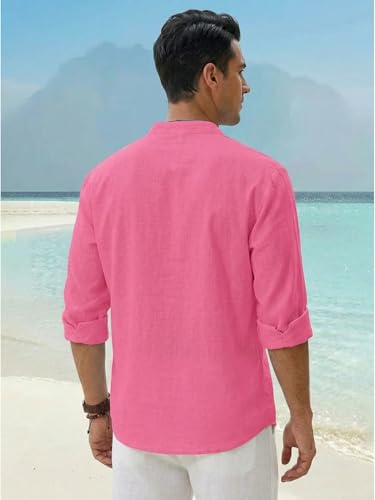 Image of DEELMO Men's Cotton Blend Mandarin Collar Self One Design Full Sleeve Casual Short Kurta