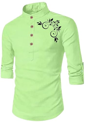 Image of DEEMOON Men's Full Sleeve Short Kurta Shirt with a Trendy Mandarin Collar Crafted from a Premium Cotton Blend for Comfort Ideal for Casual and Semi-Formal Occasions