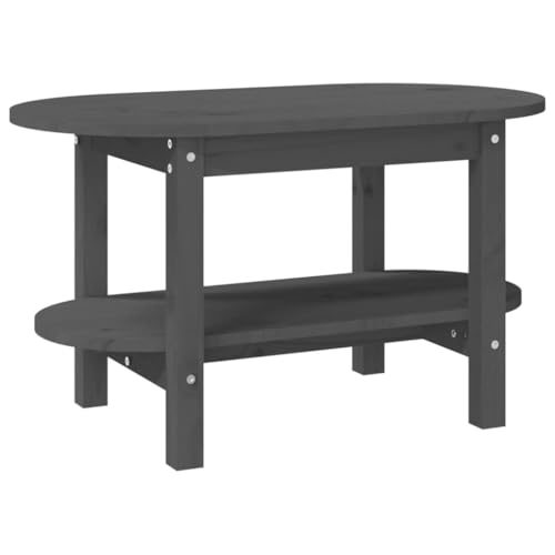 Table basse grise en pin massif, table d'appoint avec rangement - 2