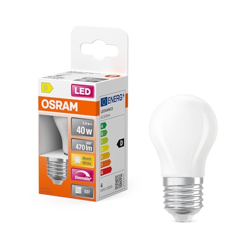 Osram LED Retrofit CLASSIC P DIM in P-Form, LED-Lampe, Glas, Matt, 3,4 W, 470 lm, 2700 K, Dimmbar, CRI 80
