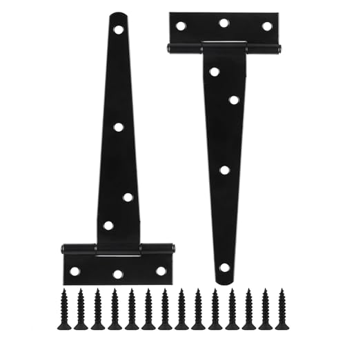 Multipack T-Hinges with Screws Heavy Duty T-Strap Gate Hinges Black Coated Metal Tee Hinges Rustproof and Weather Resistant for Shed Doors Barn Doors Wooden Gates and Fences. (200mm (8))