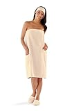 Boca Terry Womens Spa Wrap - 100% Cotton Spa, Shower, Bath and Gym Towel w Snaps - Ecru - Medium /...